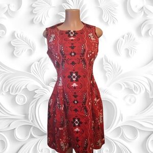 eva mendes for New York & Company Red Patterned Sleeveless Fit & Flare Dress